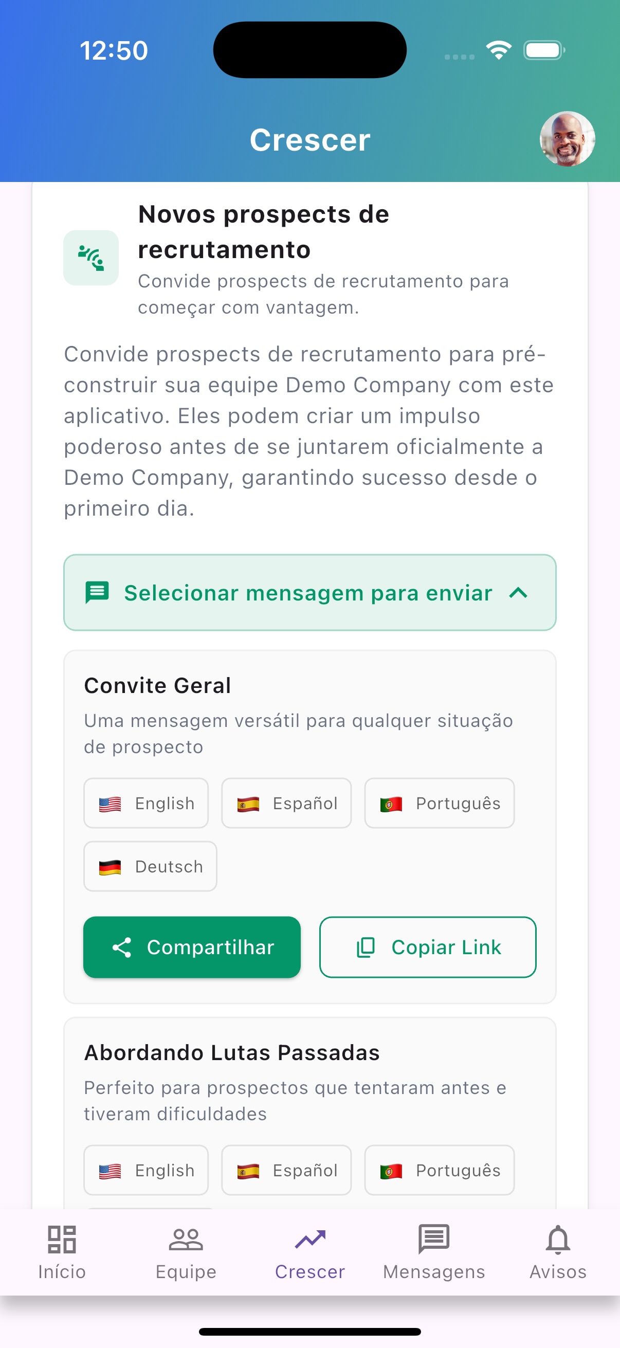 Mensagens de recrutamento impulsionadas por IA para cada prospect - aborde lutas passadas e objeções instantaneamente