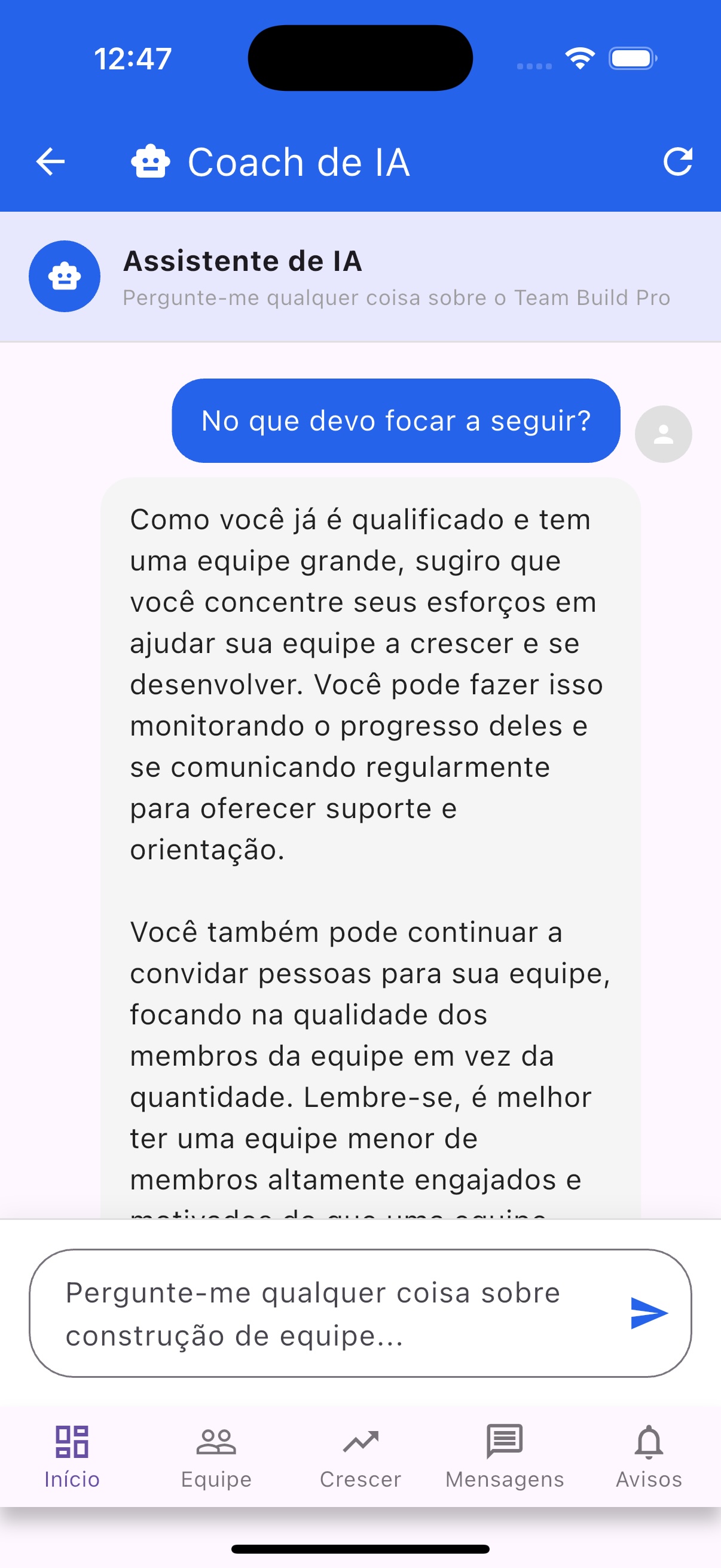 Obtenha orientação personalizada de construção de equipe com base no tamanho da sua rede atual e objetivos de negócios