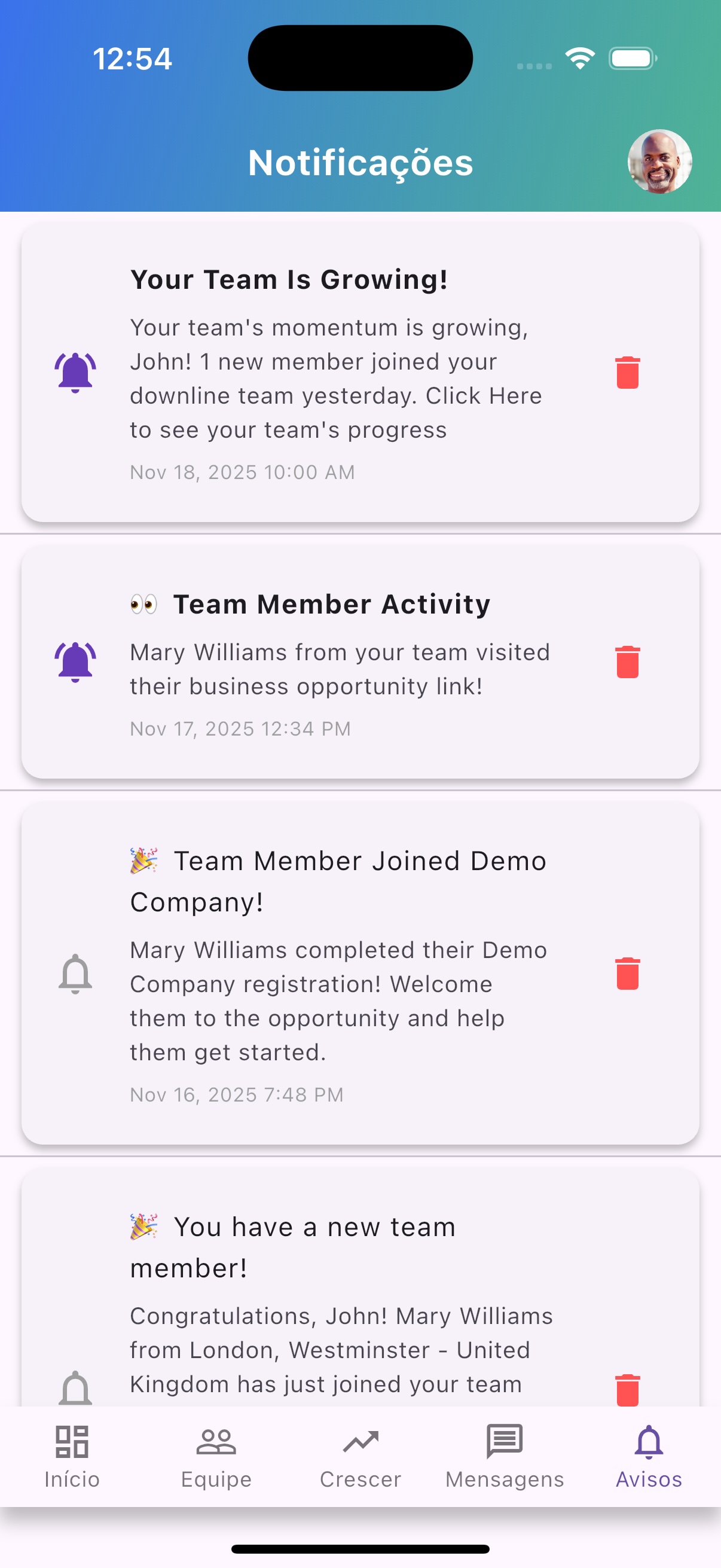 Nunca perca o momentum do crescimento da equipe - notificações instantâneas para novos membros e mensagens